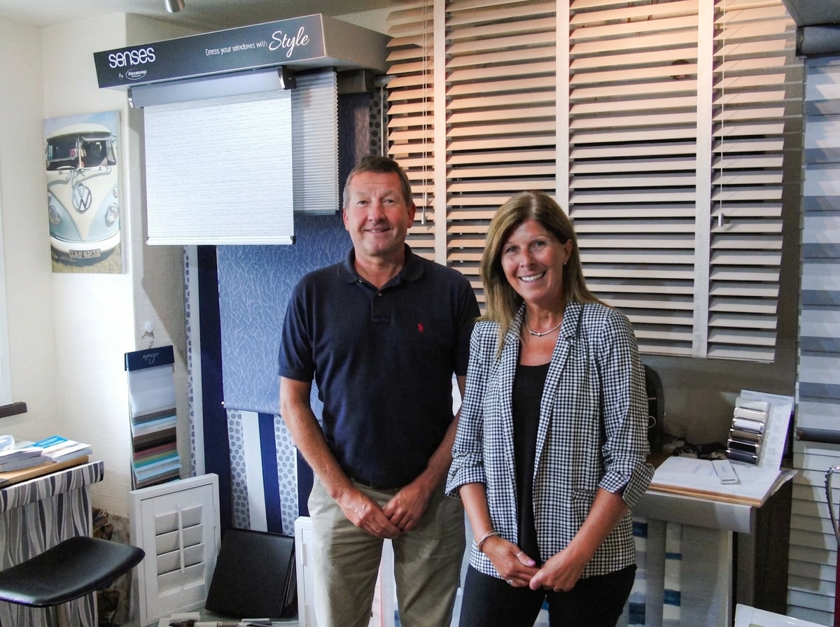 Andy and Mandy, owners of Willow Blinds of Oxford, in their showroom